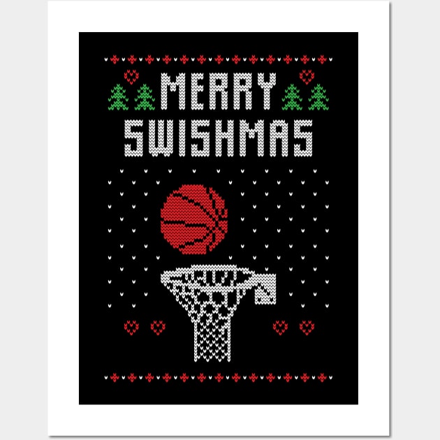 Merry Swishmas Funny Basketball Ugly Christmas Sweater Gift Wall Art by BadDesignCo